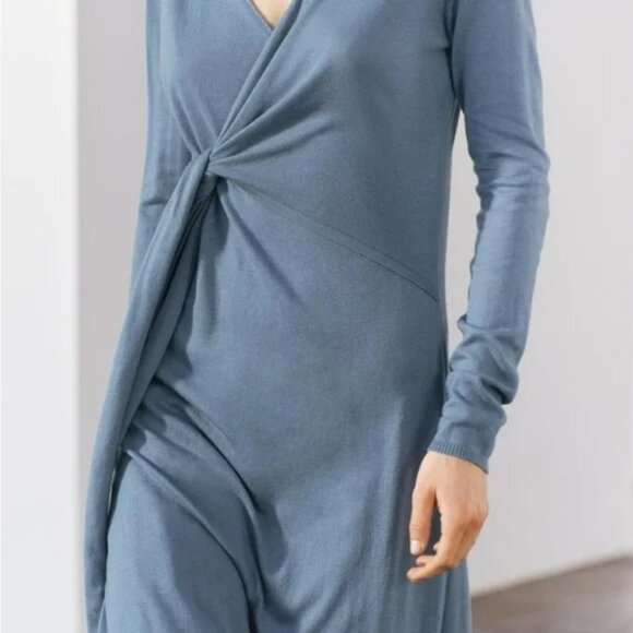 ZARA Wool Blend Wrap Midi Dress Blue Women's Small NWT - Picture 12 of 12